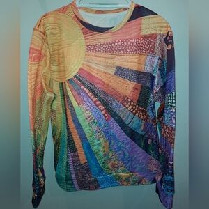 Colorful Patchwork Women's Long Sleeve Top Size XL NWOT